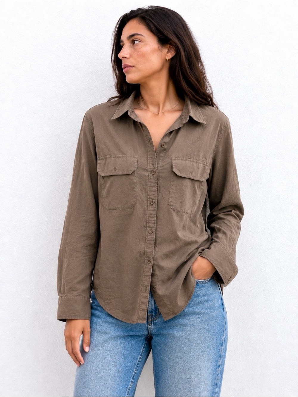Lauren Ralph Lauren Brown Button-Down Shirt